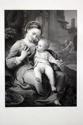 Large 1840 Engraving by George T. Doo ''THE HOLY FAMILY'' London England Correggio