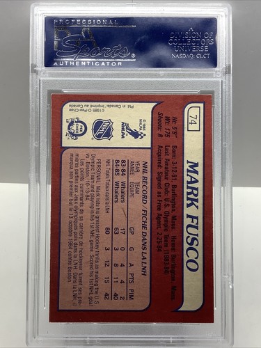 1985-86 O PEE CHEE MARK FUSCO #74 RC PSA 9 MINT *POP 14 - Picture 2 of 2
