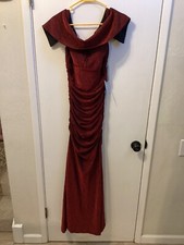Women NWT "Vince Camuto" dark red sparkeling off shoulder gown. Size 6