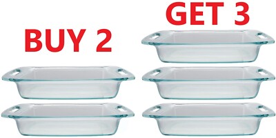 Pyrex C-233 Easy Grab Glass Baking Dish LID NOT INCLUDED 3QT 3+2 PACK