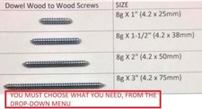 WOOD TO WOOD DOWEL SCREWS DOUBLE ENDED SCREWS 1",1.5",2",3"x8g, PCAKS 1 TO 300