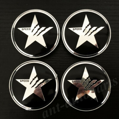 4pcs 56mm Star Speed Sport Car Wheel Center Hub Cap Badge Emblem Decal Sticker