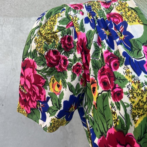 Vintage 1930s Colorful Jersey Rayon Dress Floral Print Puff Sleeve Ruching 1940s - Picture 6 of 12