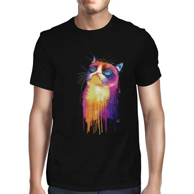 1Tee Herren T-Shirt Aquarell Abstrakt Grumpy Cat