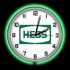 15" Hess Oil Gas Station Chemical Sign Double Neon Clock