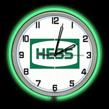 15" Hess Oil Gas Station Chemical Sign Double Neon Clock