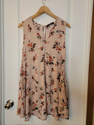 Akira Pink W/ Red White Green Floral Fit & Flade Sleeveless Dress, Size S