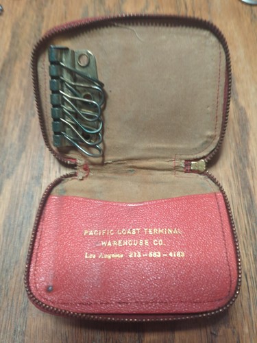 Vintage Hard Key Case Holder-6 Rings-Genuine Moracco Leather Red W/Zipper-Alfa - Picture 2 of 8