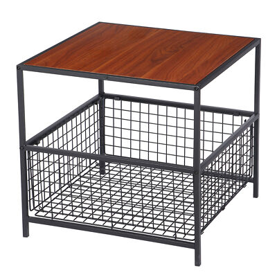 Modern 20'' Side Table w/Storage Basket Durable Coffee Table Multi-functional