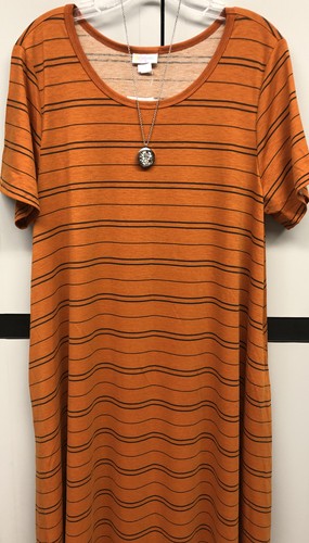 Neu mit Etikett LuLaRoe XL rostorange & grau gestreiftes weiches Strickkleid Jessie mit Taschen - Bild 4 von 9