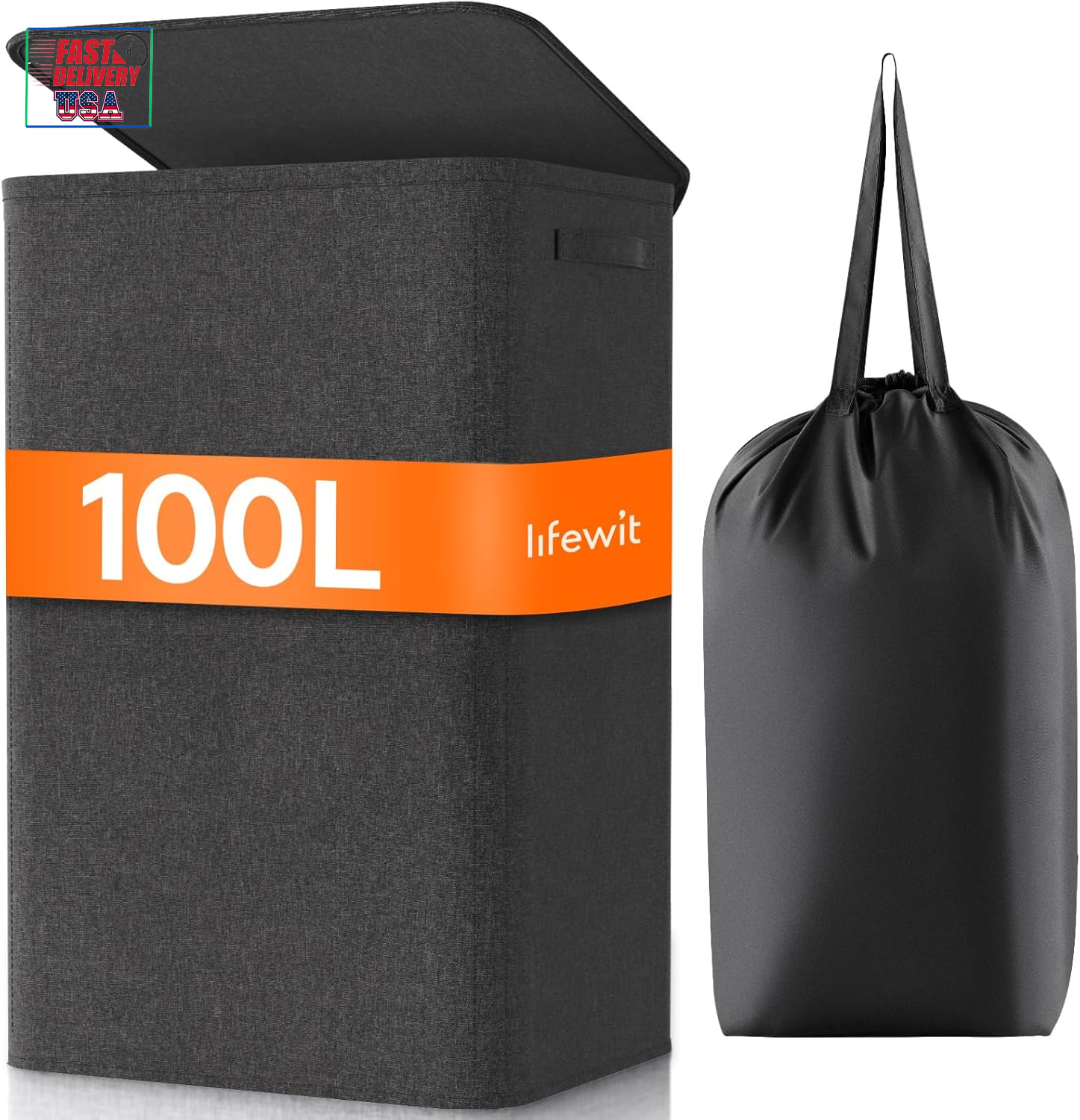 100L Laundry Hamper with Lid, Large Laundry Basket with Lid Handles and 2 Remova