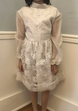 HOLLYWOOD Girls Dress Size 8 White Lace Lined First Communion Wedding Vintage