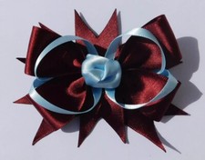 Claret  Blue Satin Ribbon Hair Bow Alligator Clip Football Club School Badge