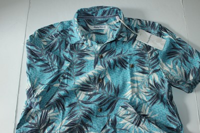 Tommy Bahama Camp Shirt Del Lago Fronds Seagrove Blue 100% Silk New SS Medium M
