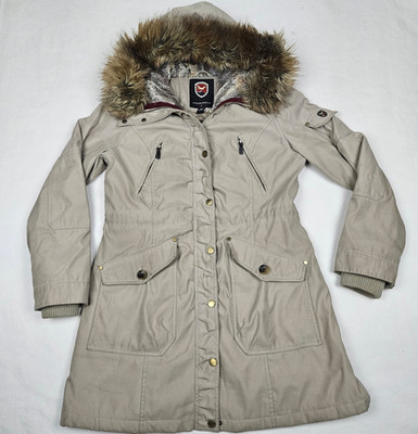 1 Madison Expedition Coat Womens Medium Faux Fur Lined Hood Insulated Tan