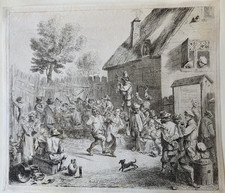 1828 David Teniers Etching - Village Dance - Rare William Young Ottley Facsimile