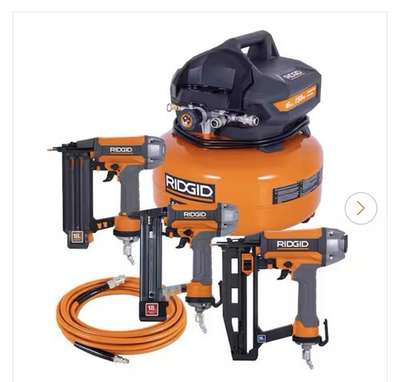 #ad RIDGID 6 Gal. 150 PSI Electric Air Compressor w 25 ft. Hose amp; Nailer Stapler $260.00