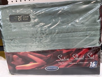 4 Pcs Sage Green Smooth Satin Silk Sheet Set 15  Deep Pocket Bed Sheet