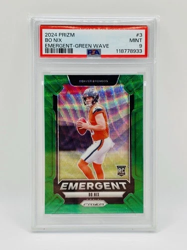 2024 Panini Prizm Emergent Bo Nix #3 Green Wave Prizm (RC) PSA 9