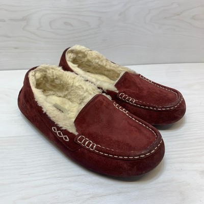 UGG Australia Ansley Moccasins Loafers Women's 8 Red Suede Shearling Fur Lined
