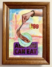 Beef Price  -  Mixed Media Collage Watercolor On Paper Surrealism Art 5" x 7"