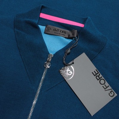 G/Fore NWT Pullover 1/4 Zip Sweater Size L in Blue Wool / Polyester Blend