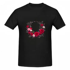 Women's Cotton Short Sleeve T-Shirt with Vibrant Floral Design - Red  Pink Roses