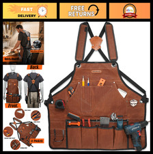 Heavy-Duty 11-Pocket Waxed Canvas Tool Apron, Adjustable Woodworking  Workshop