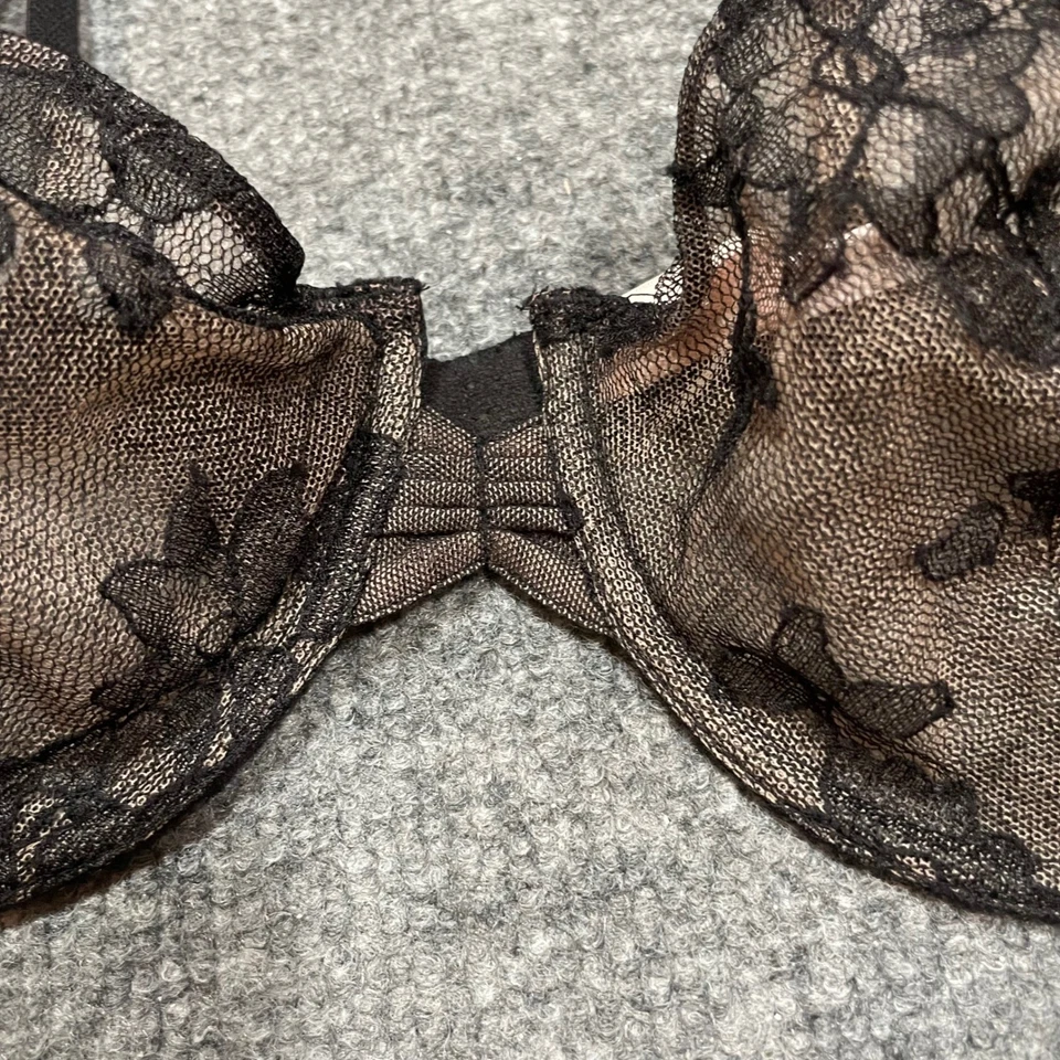 Sujetador VICTORIAS SECRET MUY SEXY Negro Encaje Transparente Balconette 36C Foto 3 de 4