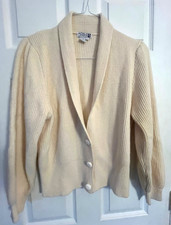 Adele Joyce Cream Lambswool Angora Long Sleeve Button Cardigan Sweater Wm Small