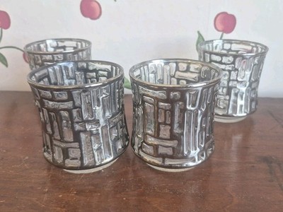 Libbey Platinum Artica Brutalist MCM Set of 4 Glasses Rocks Whiskey Short 