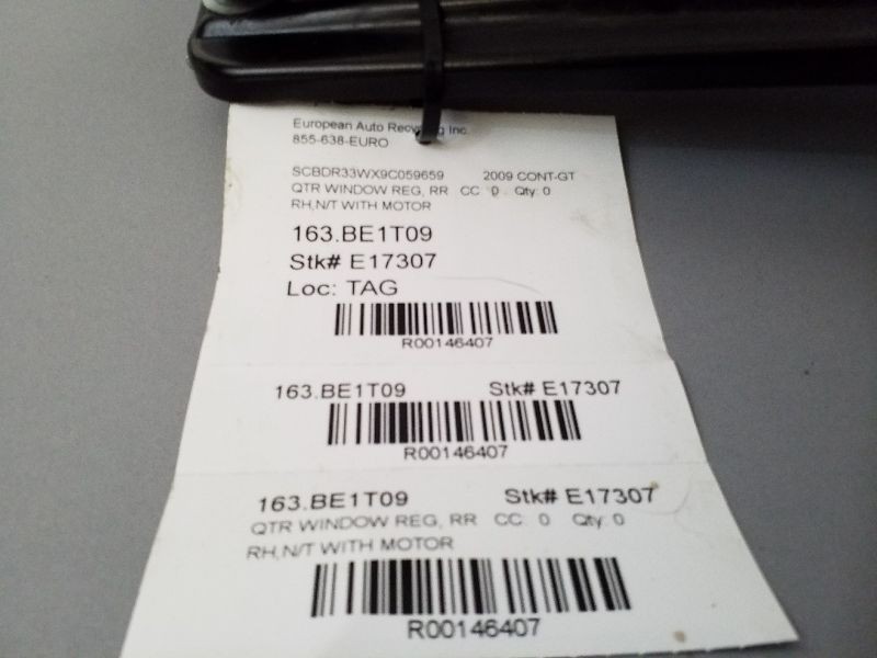07-11 Bentley Continental GTC Rear Right Quarter Window Regulator With Motor OEM