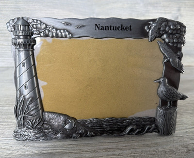 Nantucket Massachusetts Pewter Picture Frame Stand Alone 4'' x 6'' Photo 3D Ocean