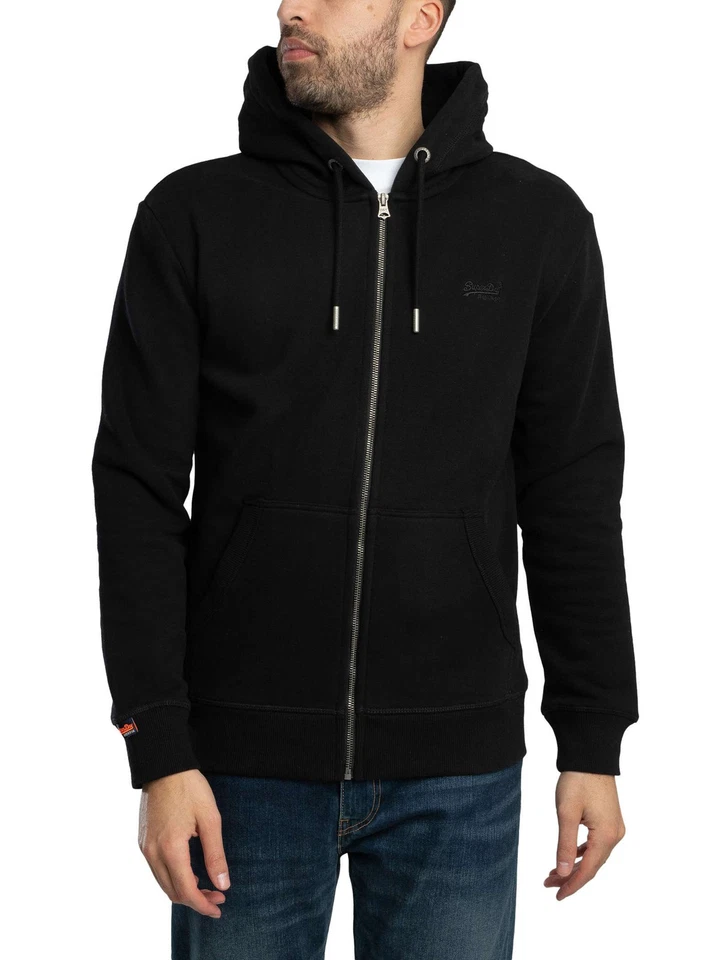 Superdry Pour des hommes Sweat à capuche zippé avec logo essentiel, Noir - Photo 2/4