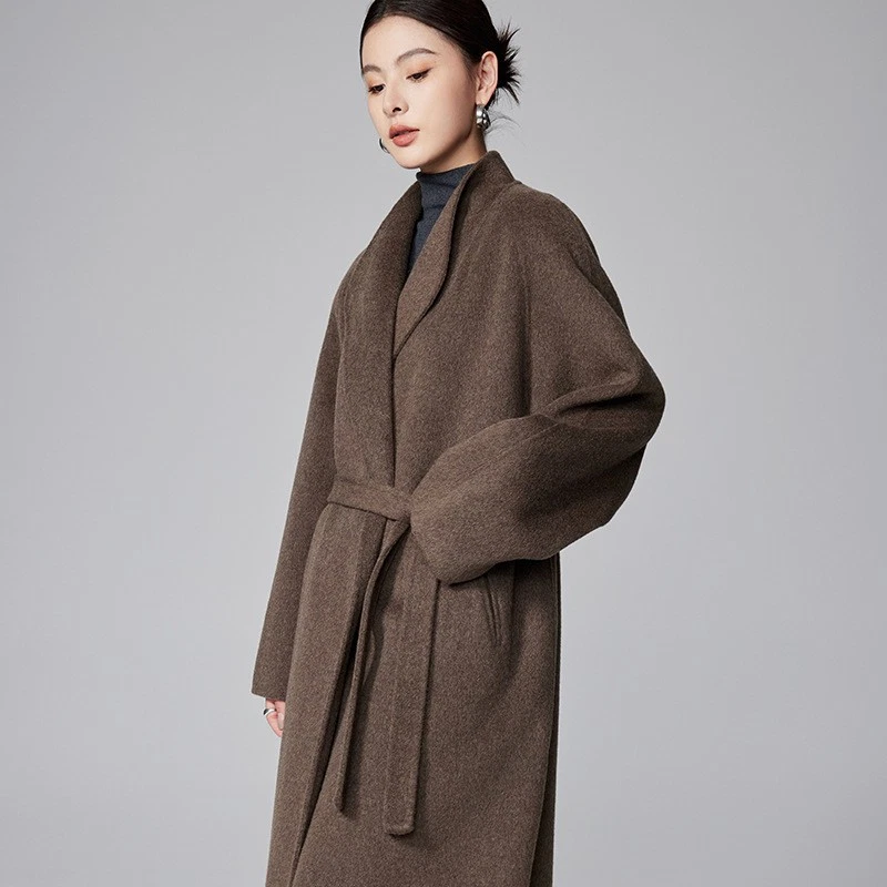 THE ROW Womens Double-sided Cashmere Coat Autumn Winter Lace-up Wool Coat - Image 3 of 4