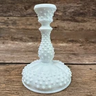 Fenton Vintage Hobnail Milk Glass Taper Candlestick Holder White 7.5in Unmarked