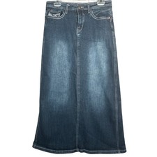 Mod-Mod Denim Cowgirl Maxi Skirt Dark Wash Long Jean Pockets Western 29"W
