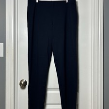 Eileen Fisher Navy Blue Stretch Pull On Pants Quiet Luxury Elevated Basic Style