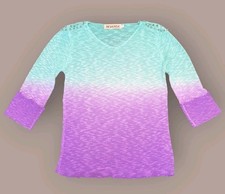 Reverse Weave Dip Dye Ombre Teal Purple  Sweater With Spikes Womens Size S