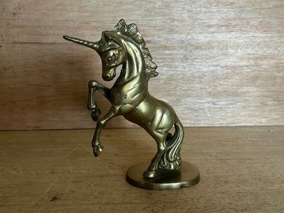 Brass Unicorn Figurine Statue Figure Decor Rearing Prancing Fantasy 7.5'' Vintage