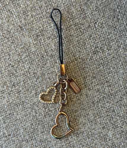 Authentic Coach Heart Cell Phone Charm Keychain Rose Gold Rhinestone Vintage Y2K