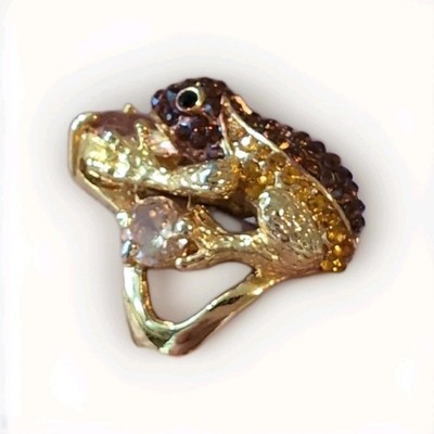 Cocktail Ring Fancy Frog holding citrine color stone w/ pavé rhinestones Sz 10 