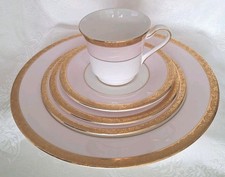 Mary Kay 5 Piece Place  Setting Gold Encrusted  Pink Rim Vintage Beautiful