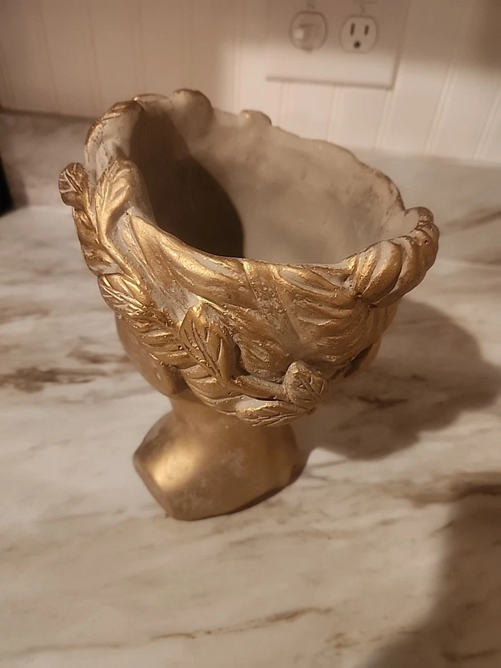 Maceta cabeza dama diosa griega cemento chapada en oro 9 pulgadas de alto pesada Foto 4 de 4