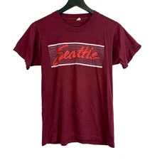 Screen Stars Vintage Seattle WA TShirt Maroon Red Single Stitch Mens - S