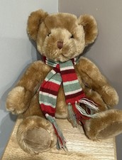 Russ Berrie Brock Plush Teddy Bear 16 large Stuffed Animal Brown Tan Knit Scarf