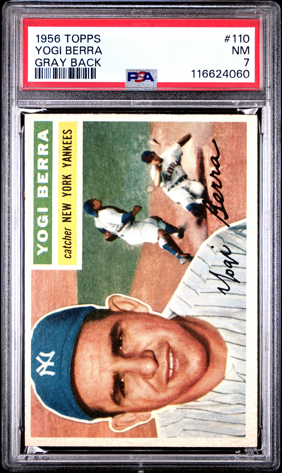 1956 Topps #110 Yogi Berra Gray Back Yankees PSA 7