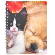1-Subject Spiral Notebook   Wide Ruled   Cat  Dog Cover   Durable, Fun Design f