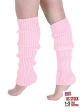 Women's Ribbed Knit Leg Warmers Y2K 80s Boot Long Socks One Size Light Pink