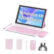 10 Inch Tablet Android 15 NOT GO Tablets 2 in 1 tablet With keyboard 12GB Pink